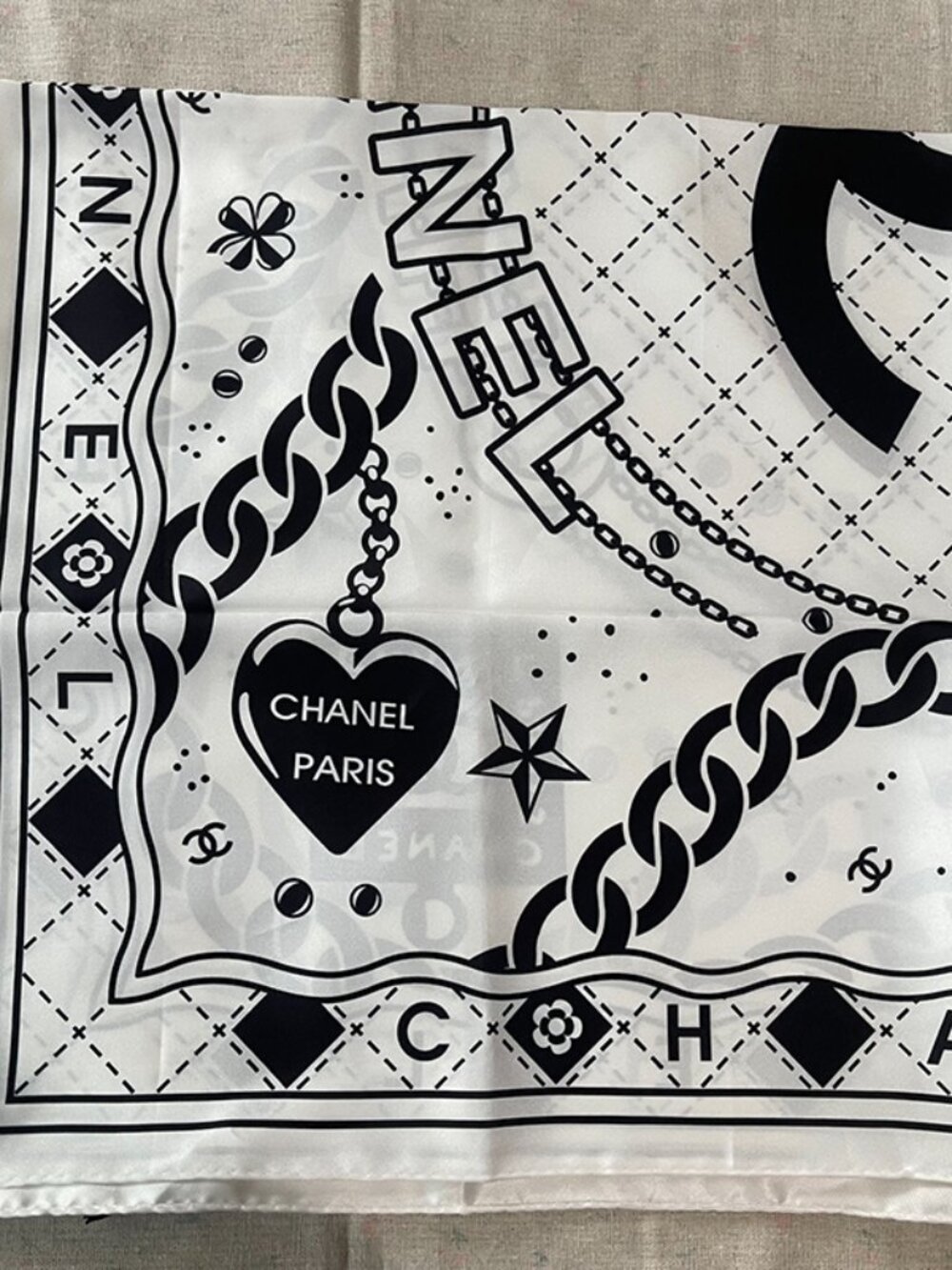 Chanel Classic CC Logo Print Silk Scarf 90cm - Picture 9 of 11